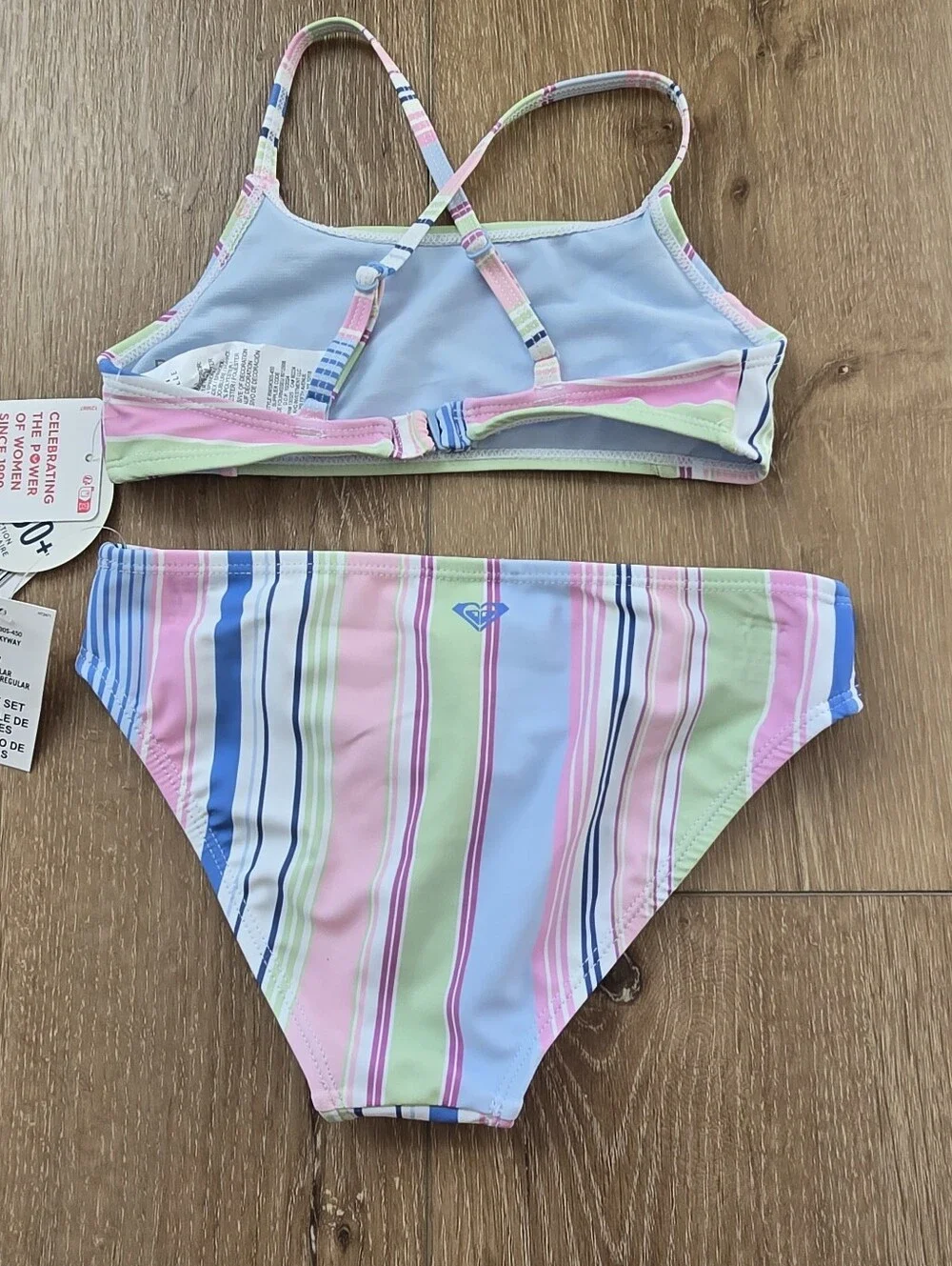 Roxy Girls 2 Piece Swimsuit Set Pastel Striped Bikini Size 7 Bikini